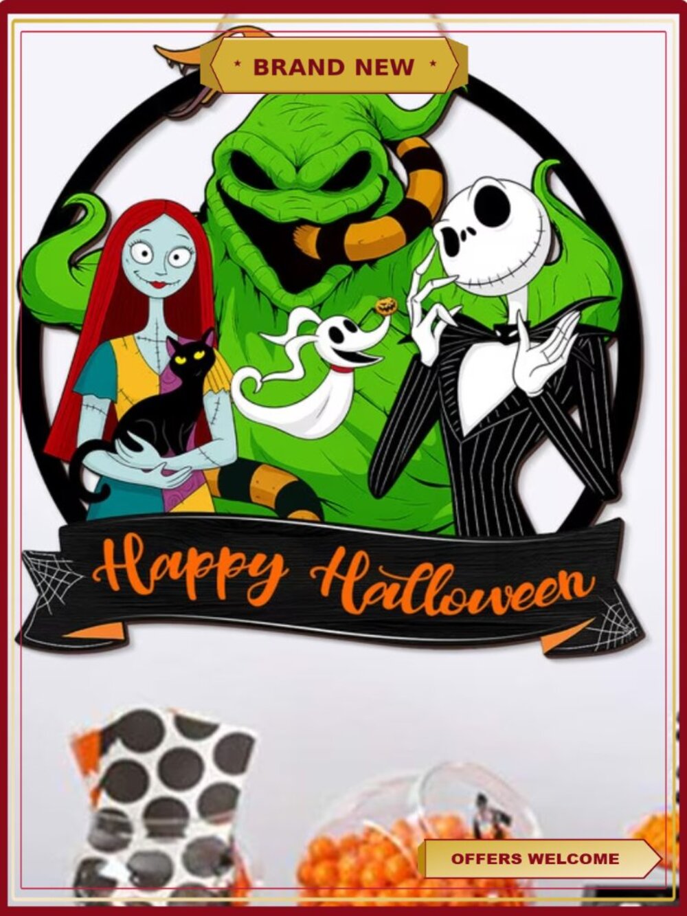 Halloween Door Hanging Sign Wooden Wreath Ghost Cat Snake Home Decor